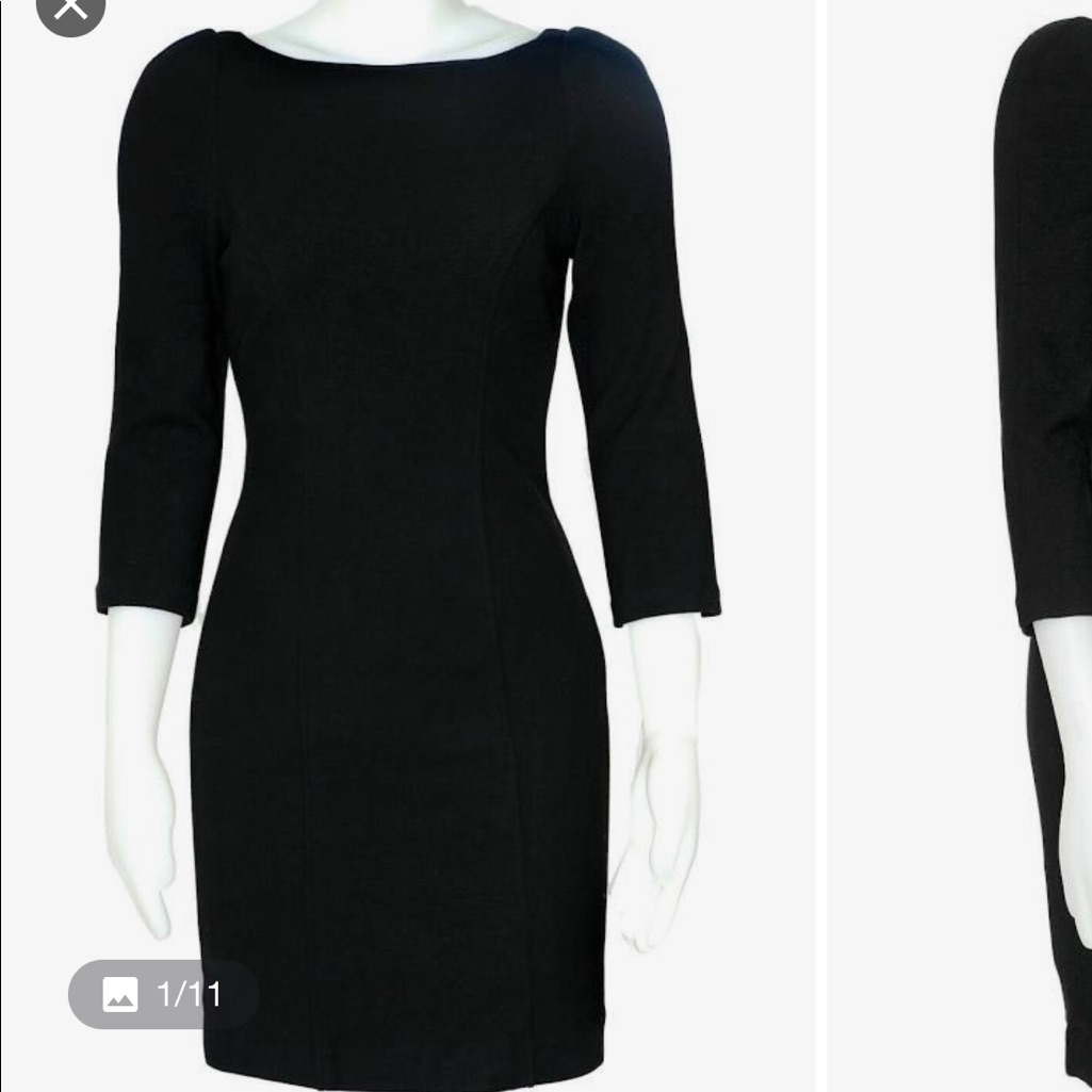 Diane Von Furstenberg Classic Black Dress 3/4 Sleeve Sheath Dress Used.
